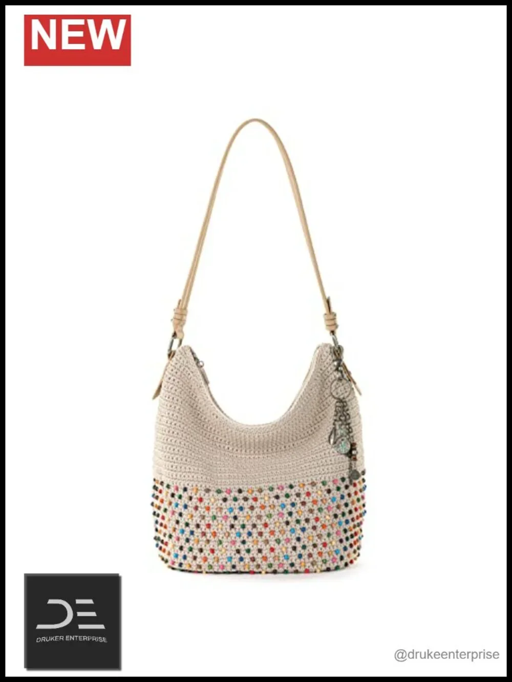 Hand Crochet Hobo Bag - Large Women's Purse with Zipper Pocket, Recycled Lining